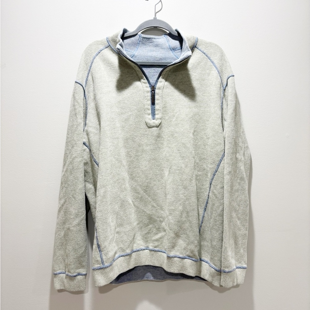 Tommy Bahama Reversible Green/Blue Quarter Zip Pullover Sweater Casual XXL